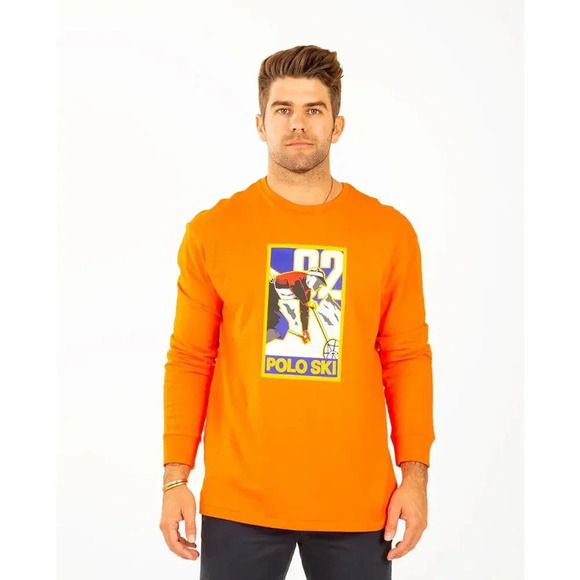 NWT Polo Ralph Lauren Men's 92 Ski Graphic LS T-Shirt Sz XL Orange #FB415 - Picture 1 of 12